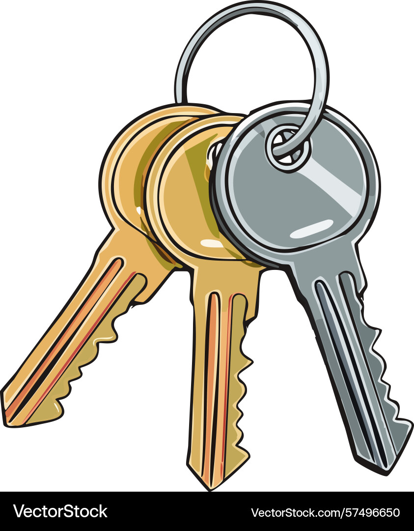 Set of keys on key ring isolated vector image