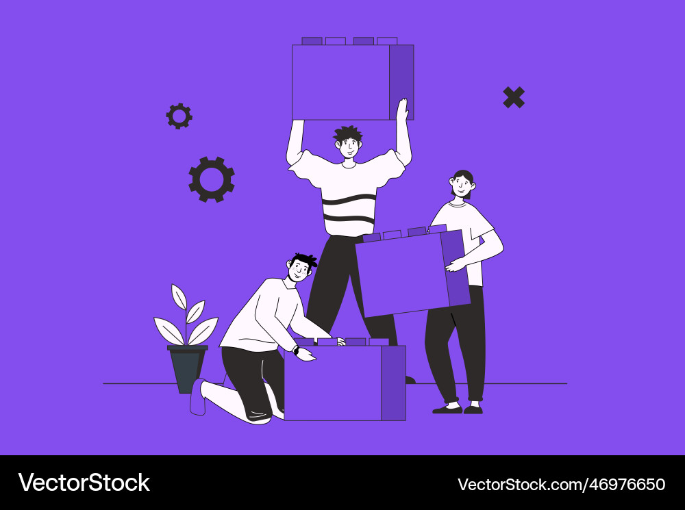 Support in team web concept with character scene Support in team web concept with character scene vector image
