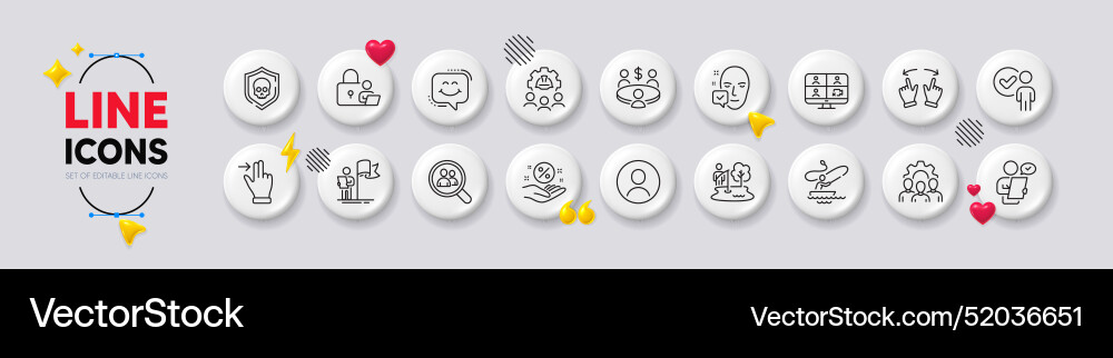 Headshot team work and move gesture line icons Vector Image