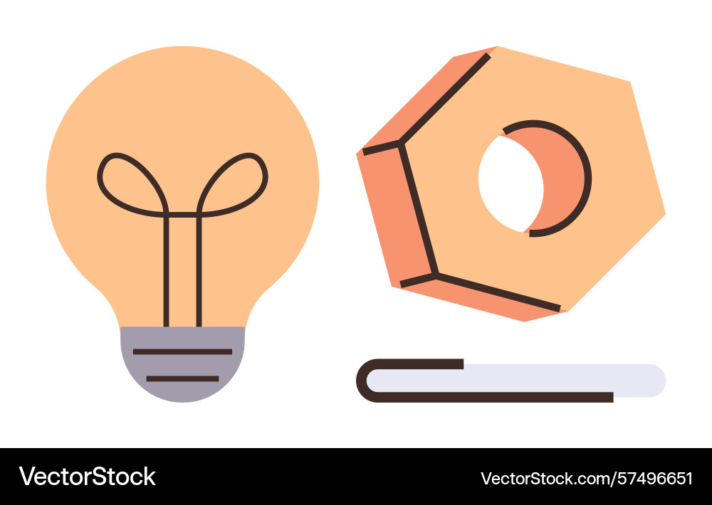 Lightbulb hex nut and paperclip representing Lightbulb hex nut and paperclip representing vector image