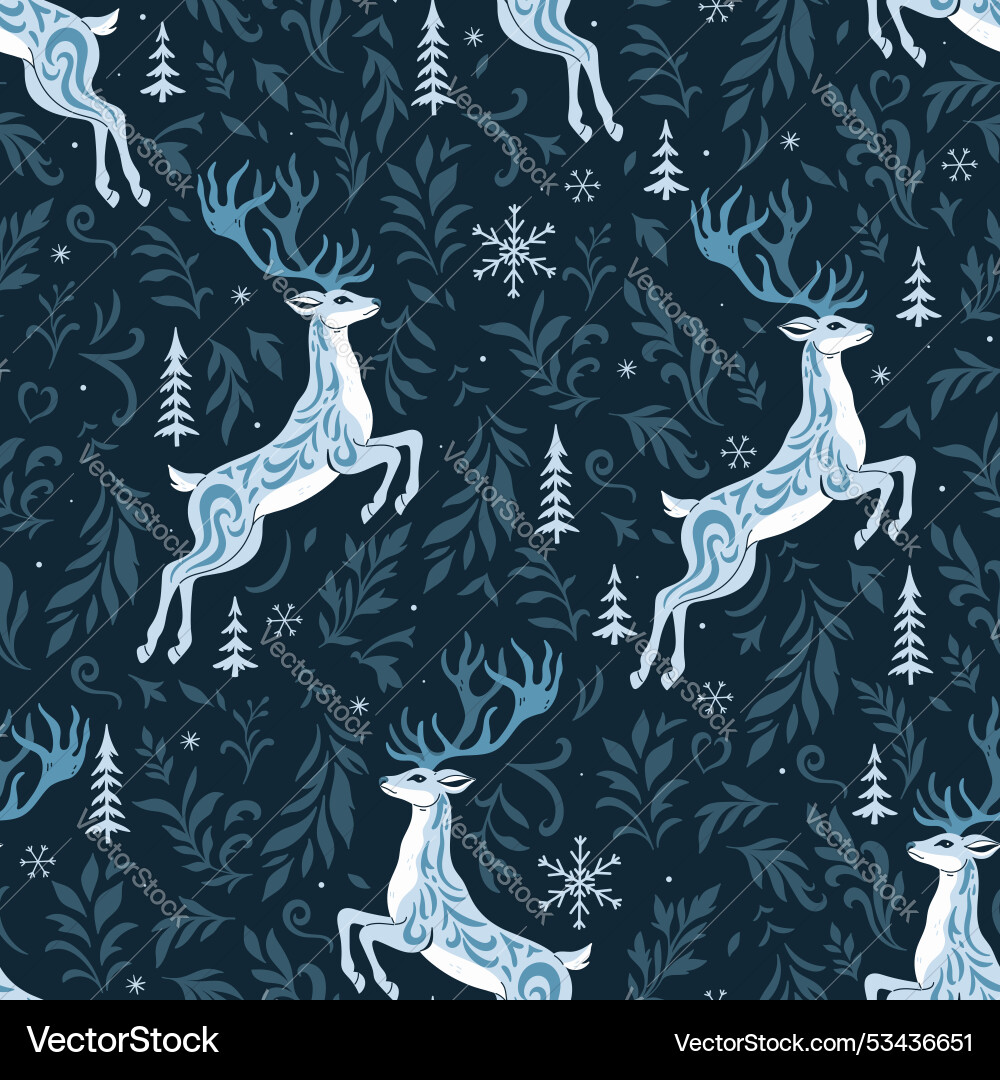 Seamless pattern with deer and frost patterns Vector Image