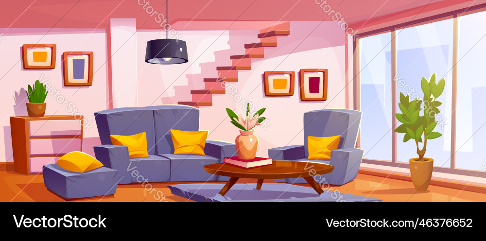 Cartoon living room interior design Cartoon living room interior design vector image