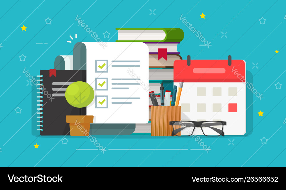 Check list document on desktop workplace Check list document on desktop workplace vector image