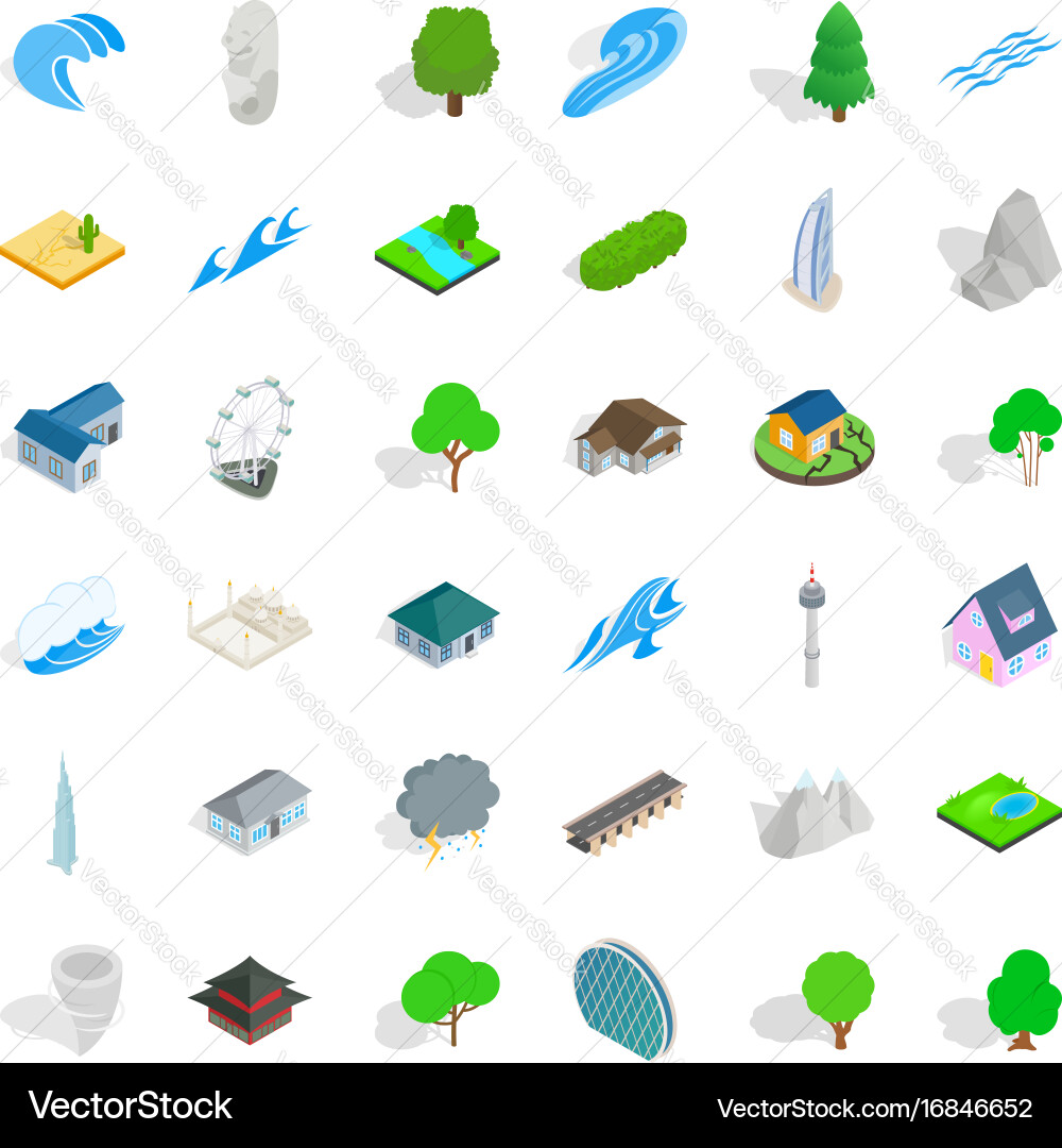 Different element icons set isometric style vector image