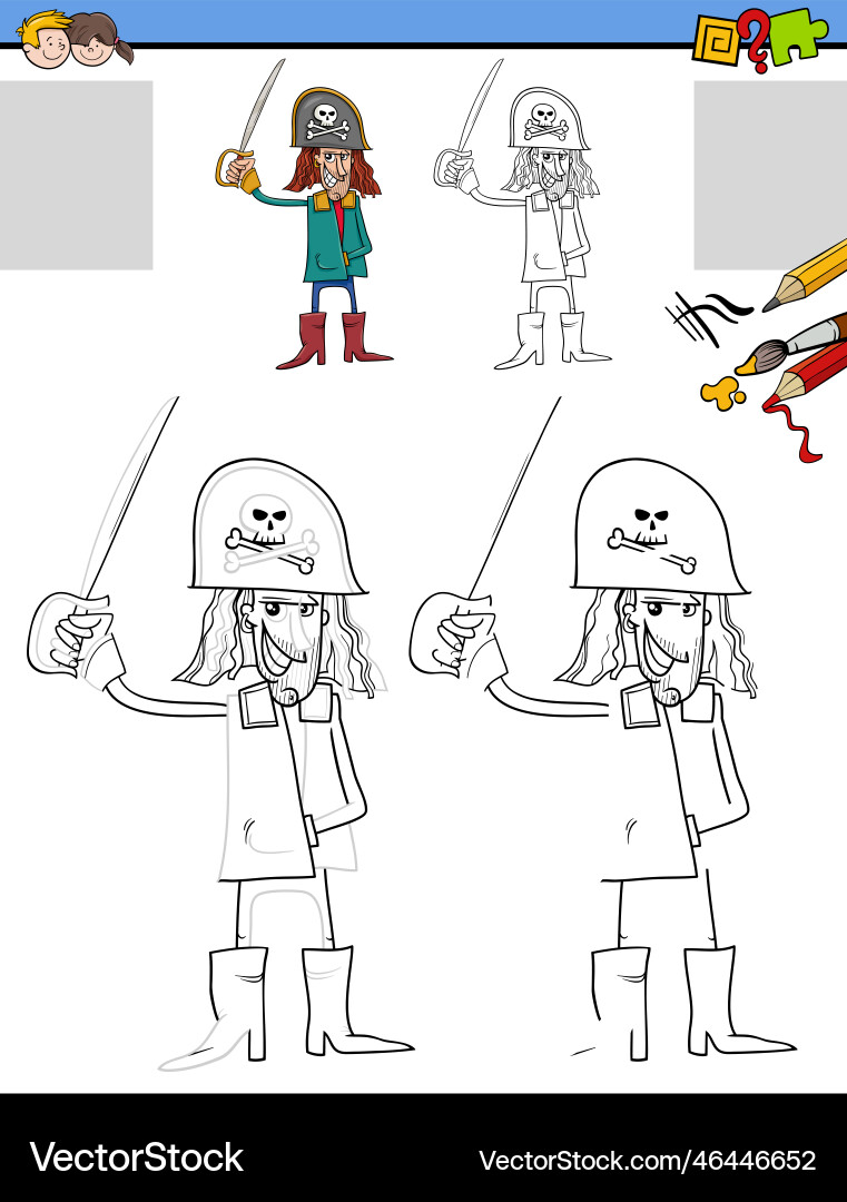 Drawing and coloring task with pirate character Drawing and coloring task with pirate character vector image