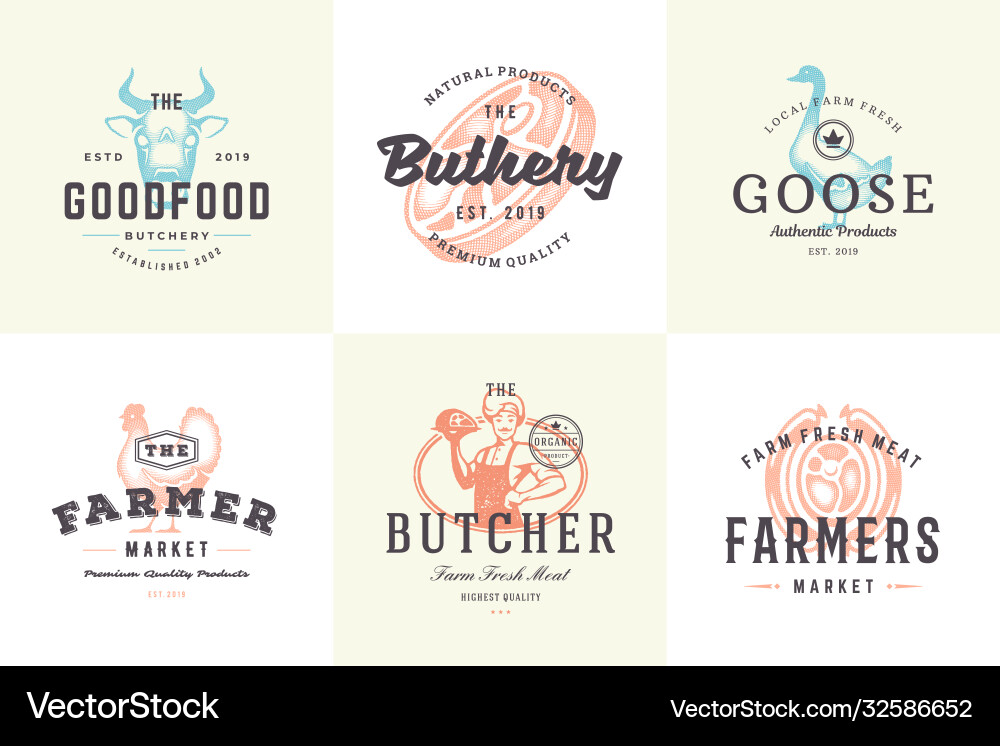 Handgezeichnete Logos und Etiketten Nutztiere Handgezeichnete Logos und Etiketten Nutztiere vektorbild