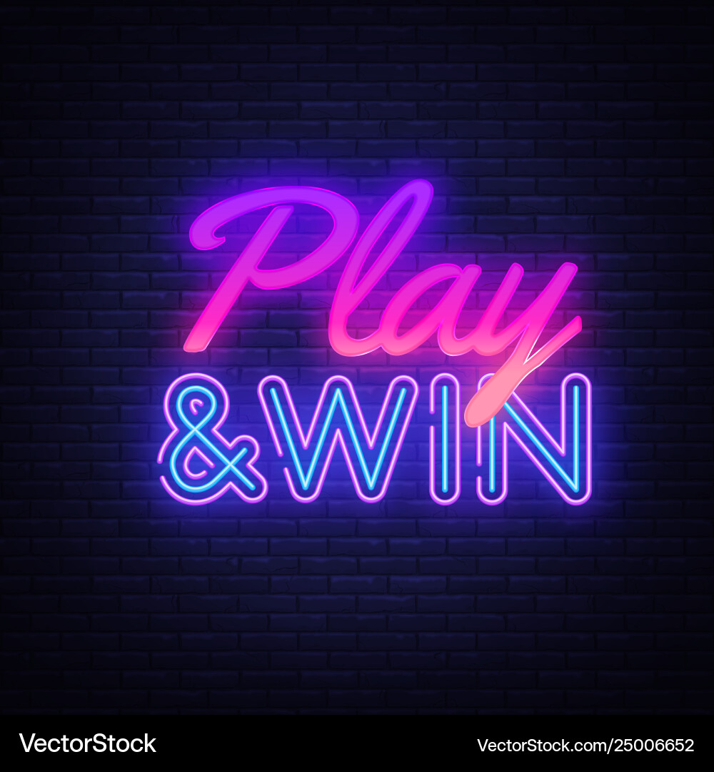 Play win neon text design template gaming Play win neon text design template gaming vector image