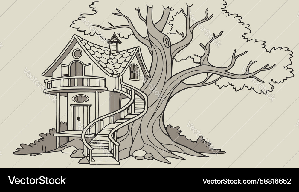 Rustic Treehouse with Ladder Vector Image