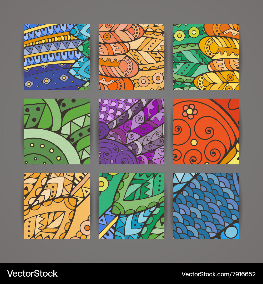 Set of four colorful intricate patterns Vector Image