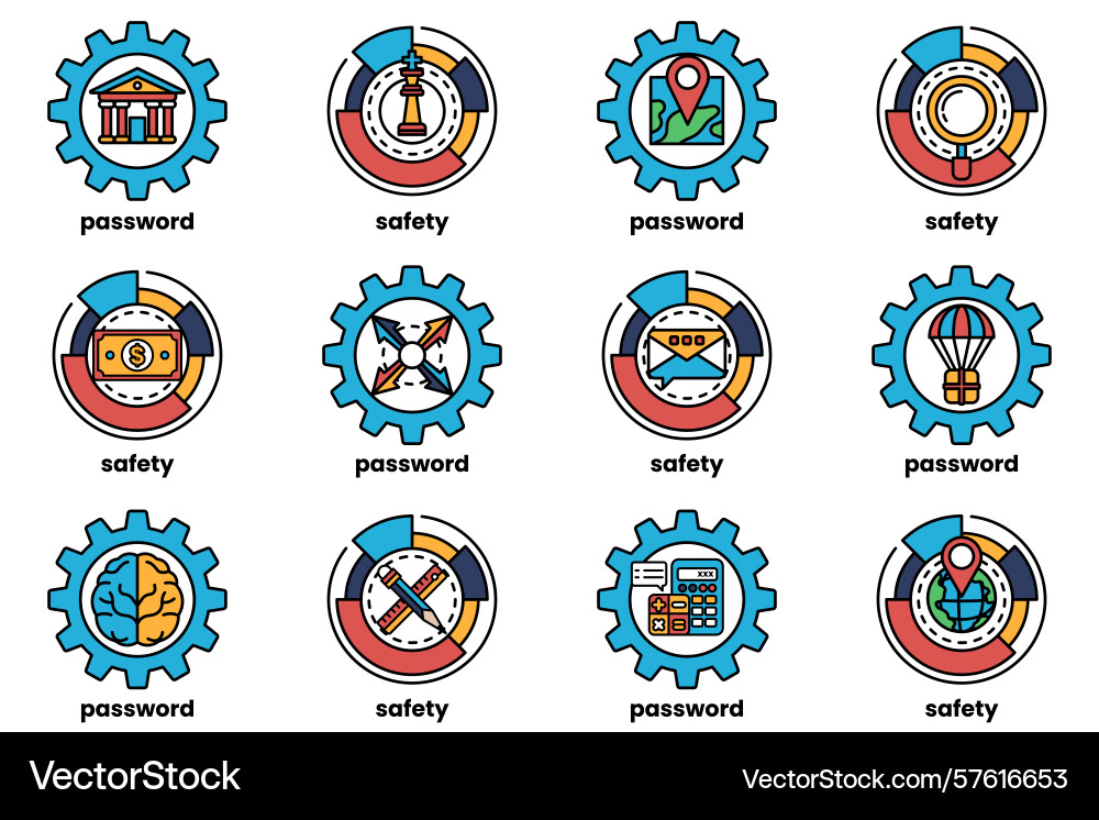 Set of gears and keys in line art style vector image
