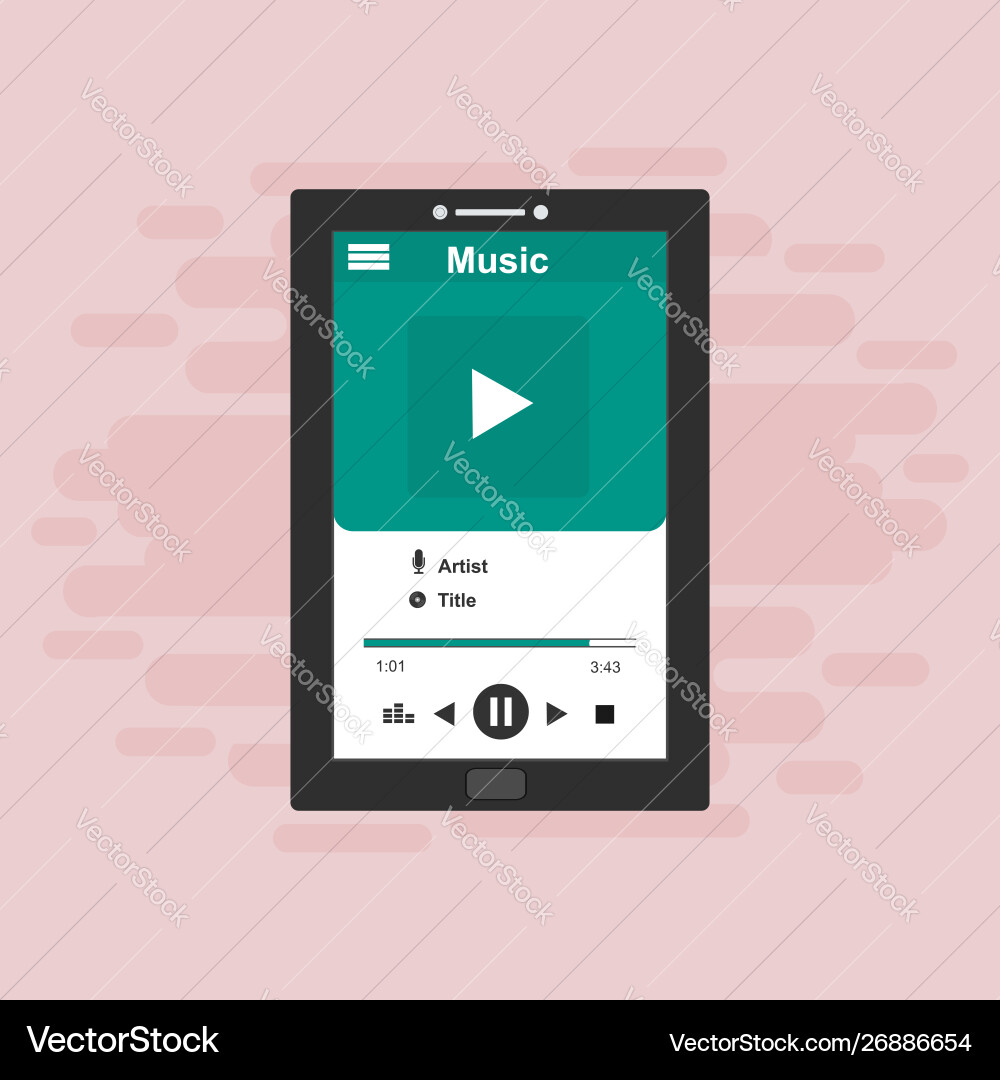 Media player application app template with flat Media player application app template with flat Vector Image