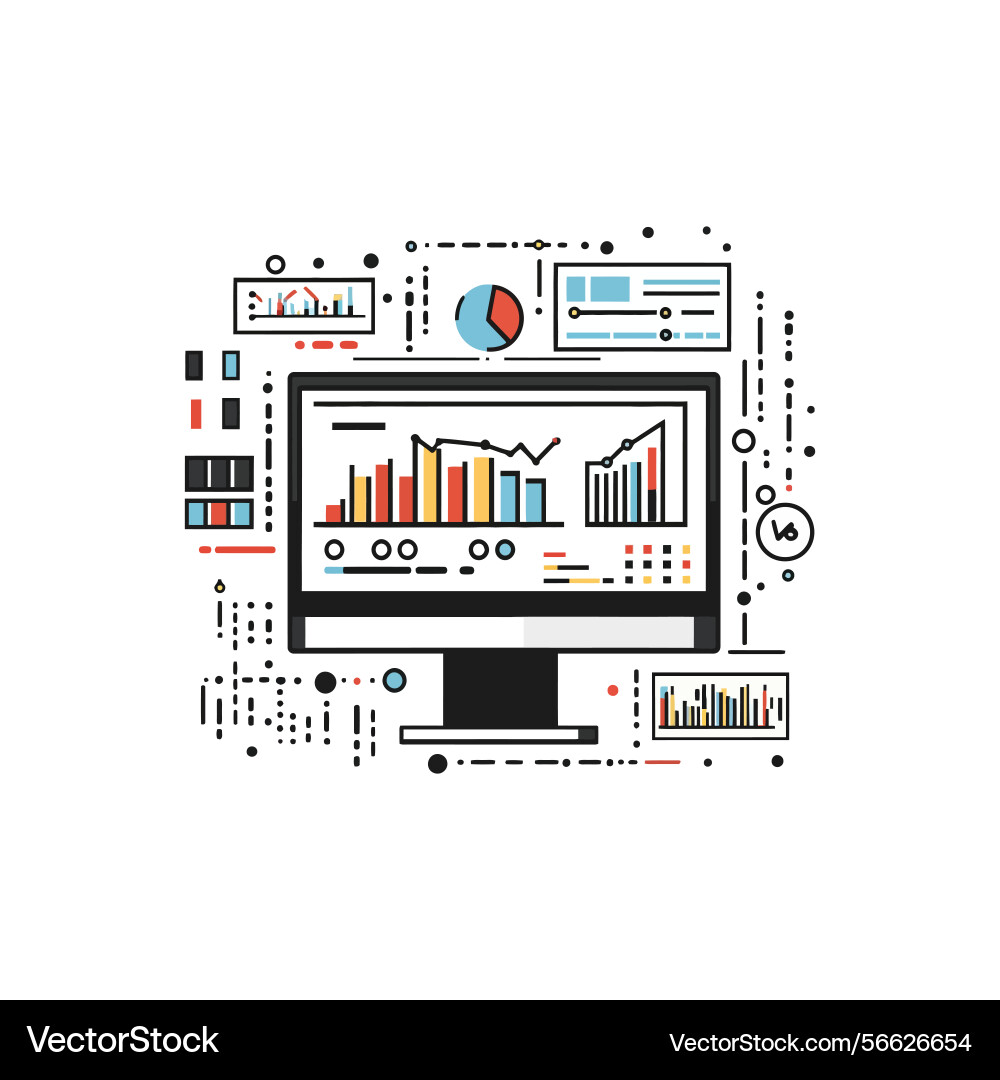 Monitor with colorful data charts and graphs Vector Image