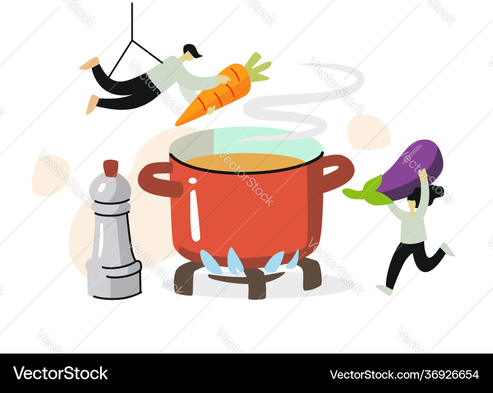 Two people make vegetable soup process cooking Two people make vegetable soup process cooking vector image