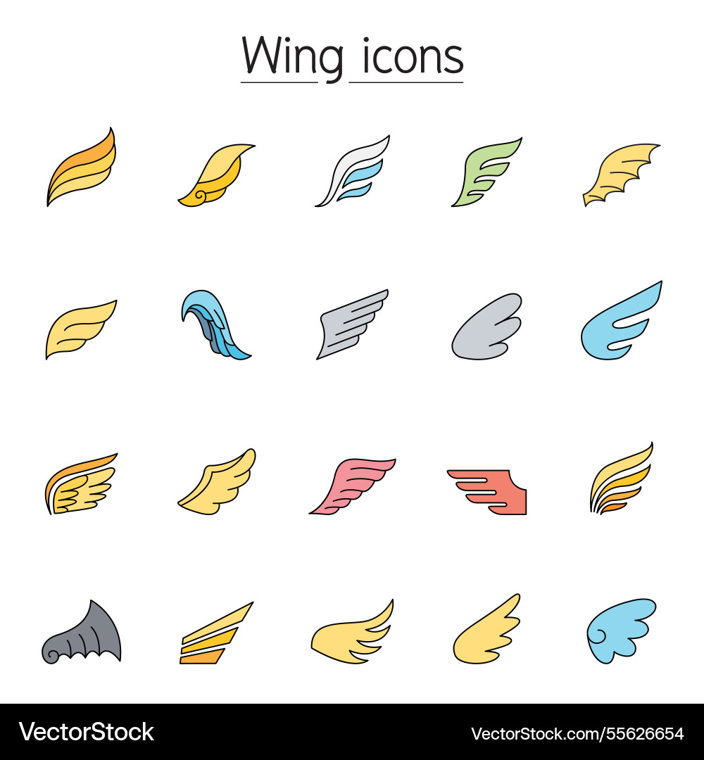 Wing icon set in color line style Royalty Free Vector Image