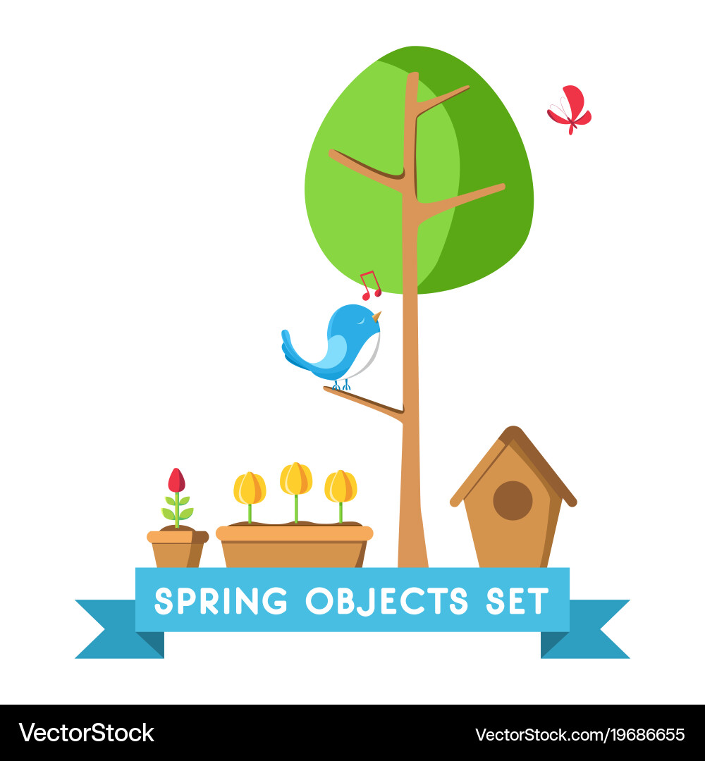 Design spring objects set poster vector image