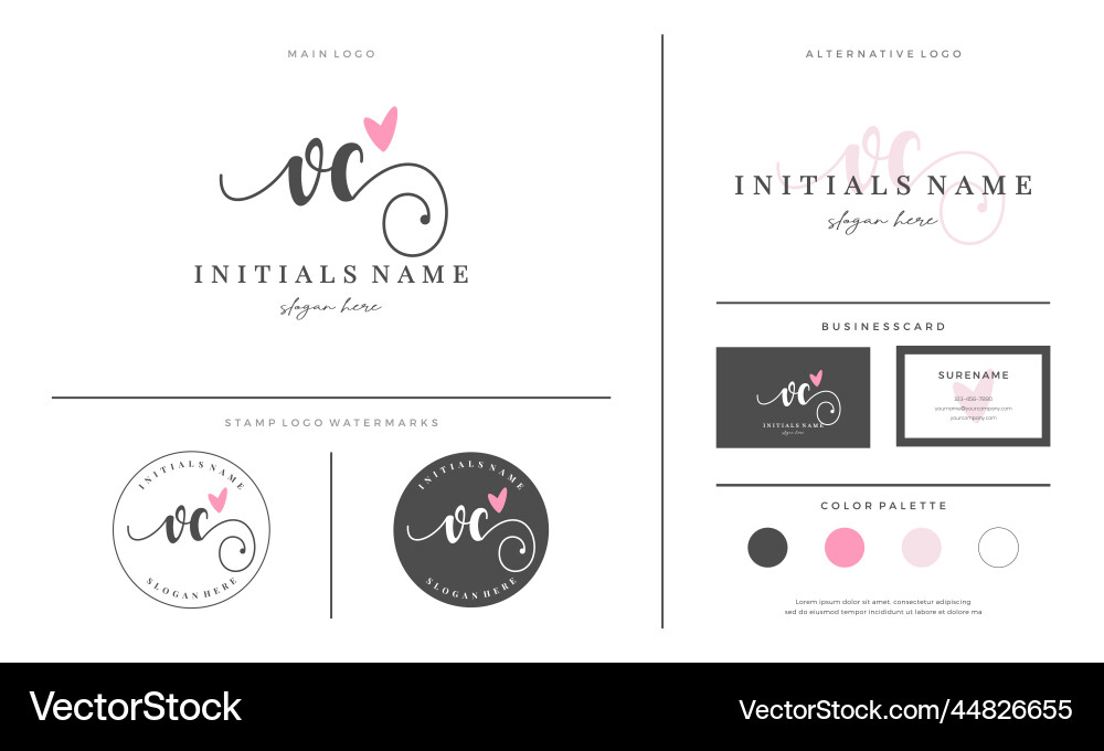 Initial vc letter v c handwriting beauty logo Initial vc letter v c handwriting beauty logo vector image