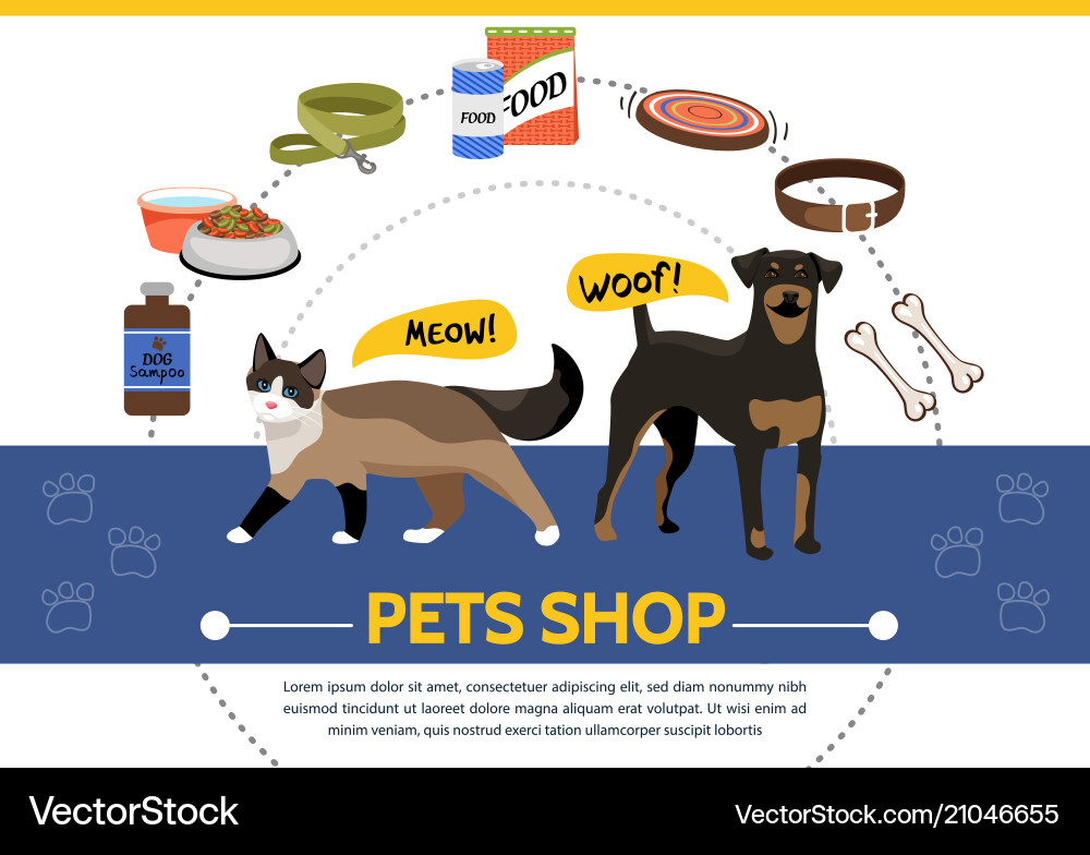 Pet Shop Round Concept - Animals & Supplies vector image