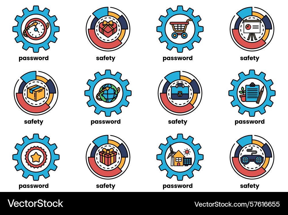 Set of gears and keys in line art style Set of gears and keys in line art style vector image