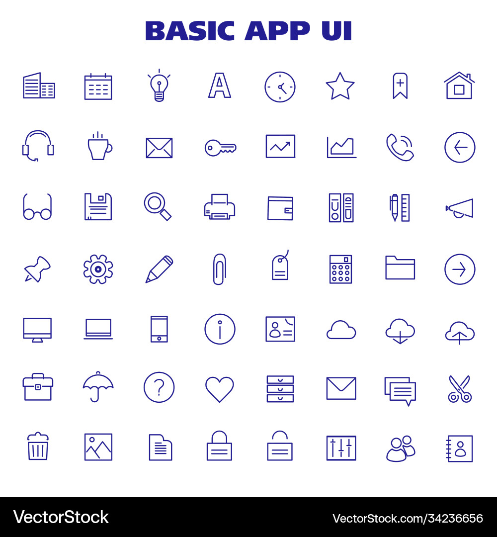Big basic app ui ux and office linear icon set Big basic app ui ux and office linear icon set Vector Image