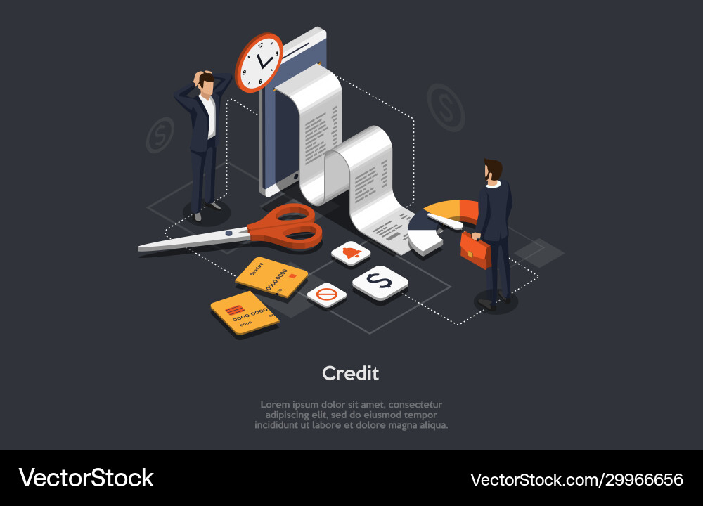 Isometric bank credit concept people take out Isometric bank credit concept people take out vektorbild