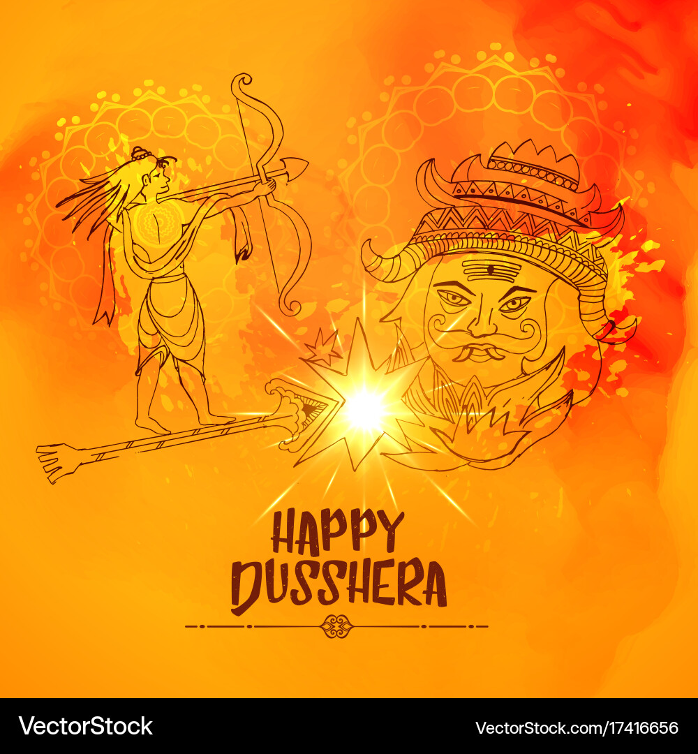 Lord Rama Defeating Ravana - Dussehra Festival Vector Image