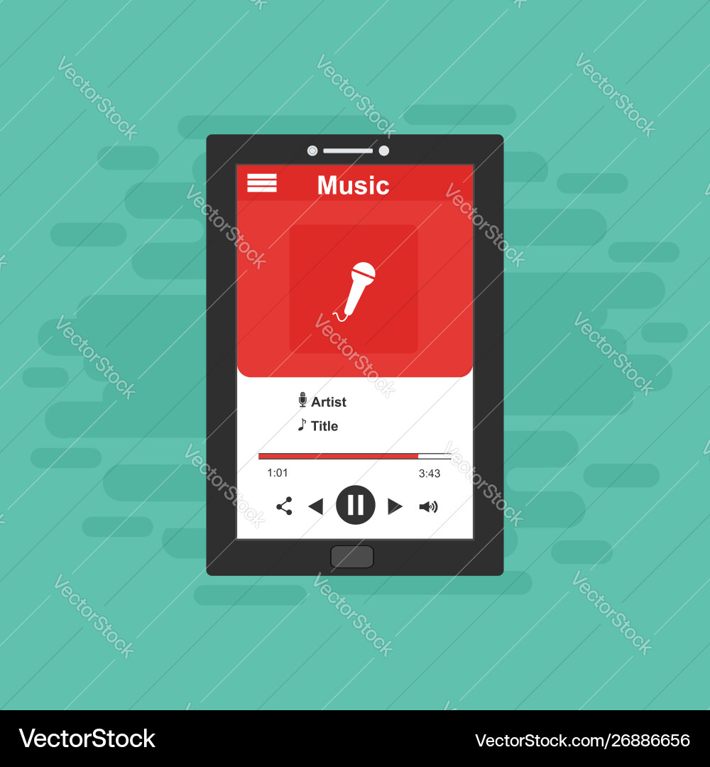 Media player application app template with flat Media player application app template with flat vector image