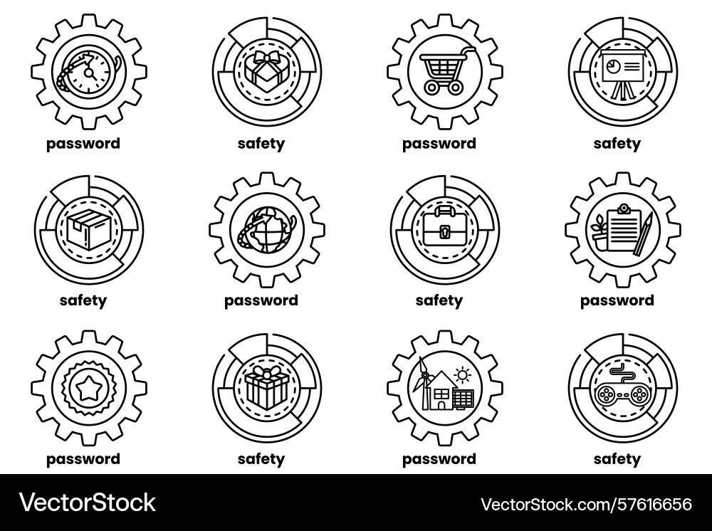 Set of gears and keys in line art style vector image