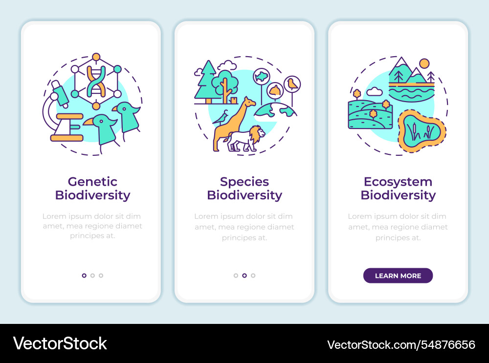Types of biodiversity onboarding mobile app screen Types of biodiversity onboarding mobile app screen vector image