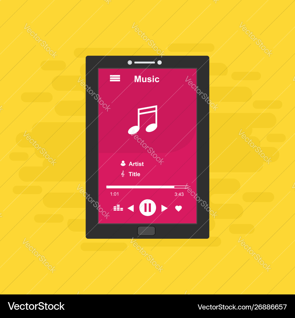 Media player application app template with flat Media player application app template with flat vector image