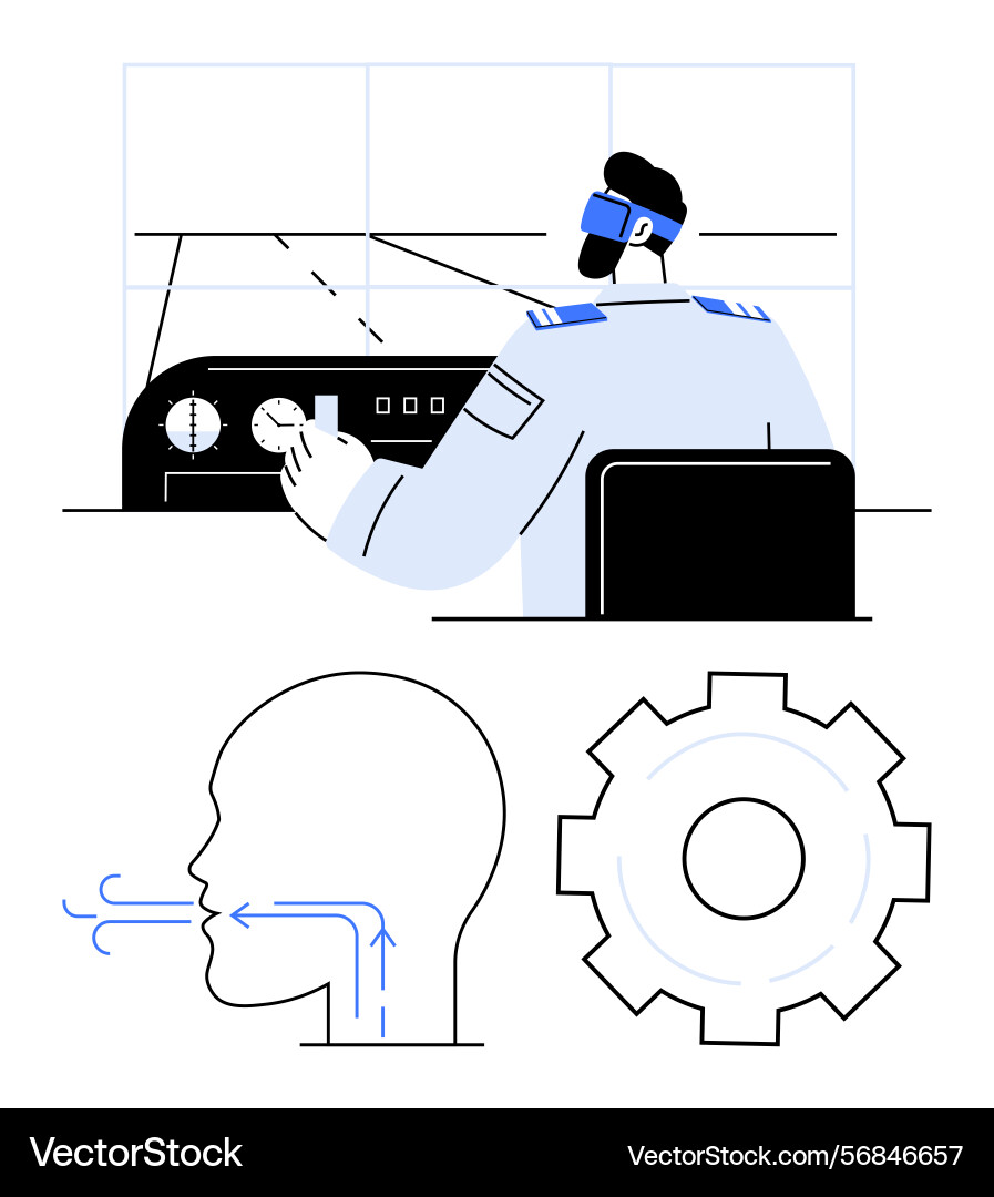 Pilot operating cockpit controls with gear Vector Image