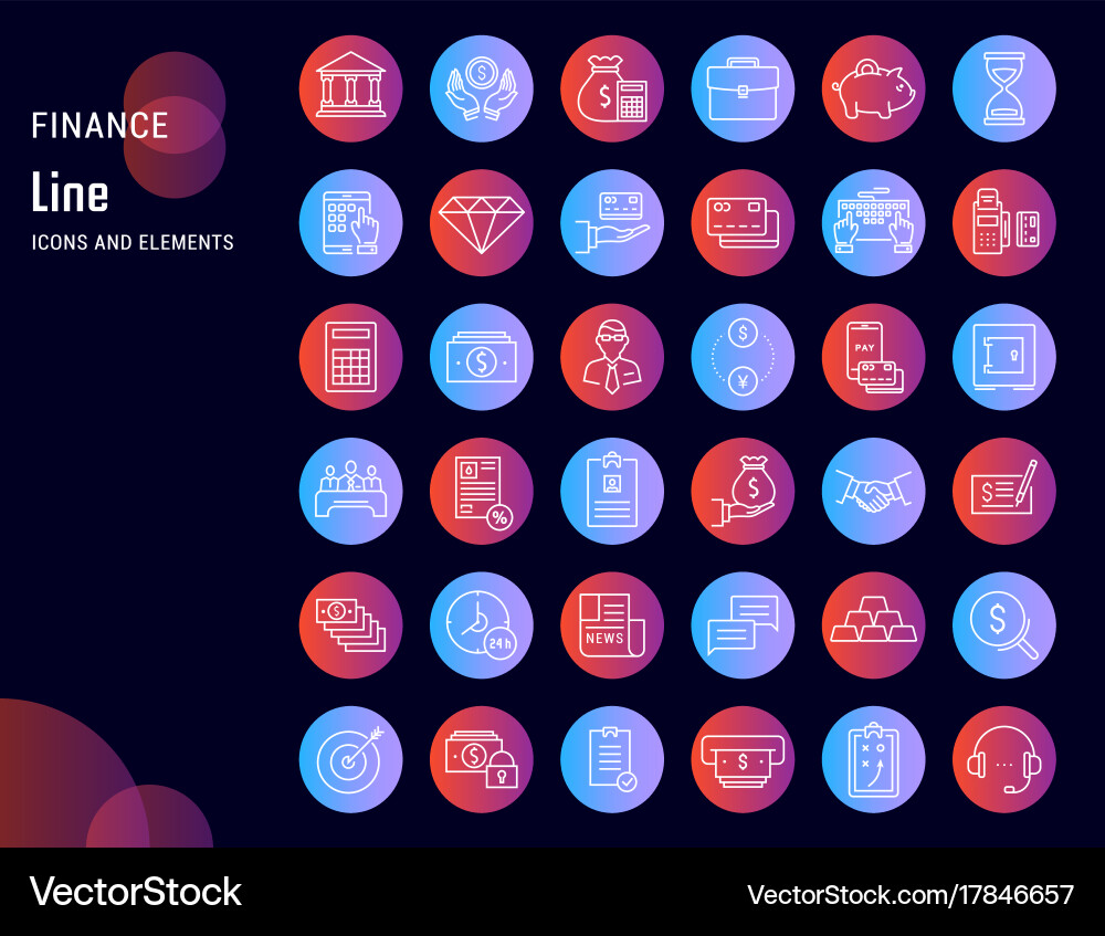Set flat line icons finance Vector Image