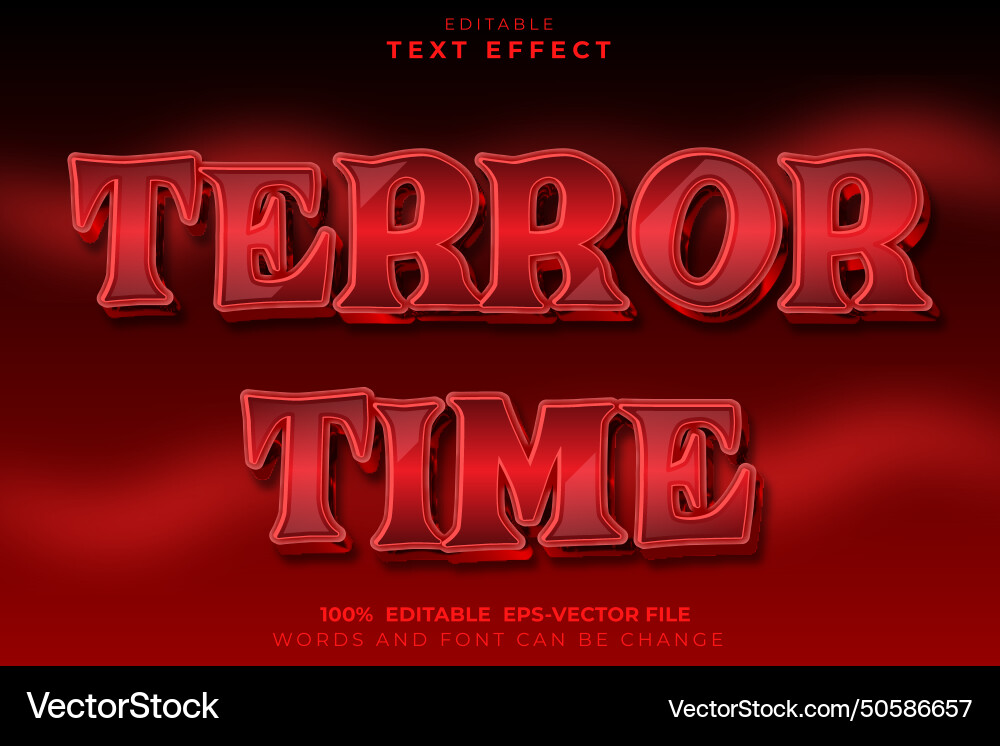Terror time editable text effect 3d flat gradient Vector Image