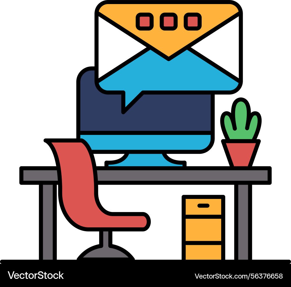 A computer desk with monitor keyboard and mouse A computer desk with monitor keyboard and mouse vector image