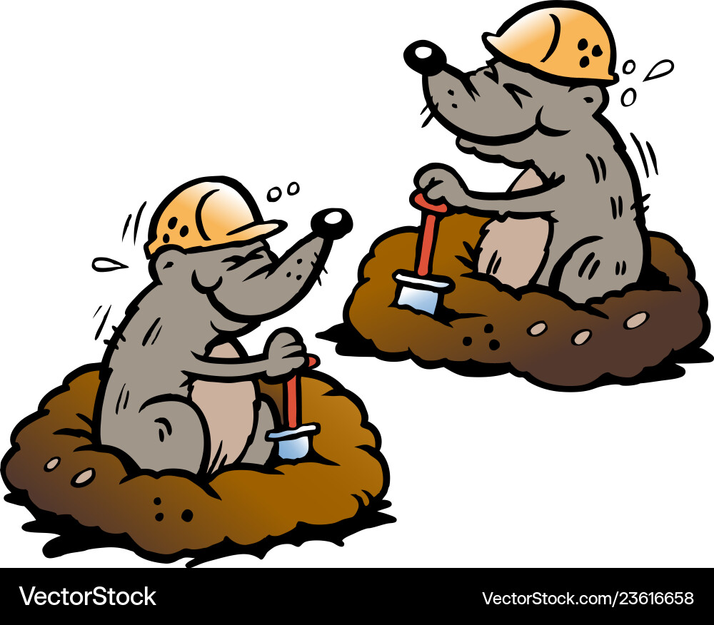 Cartoon of two mole digging holes in the ground Cartoon of two mole digging holes in the ground vector image