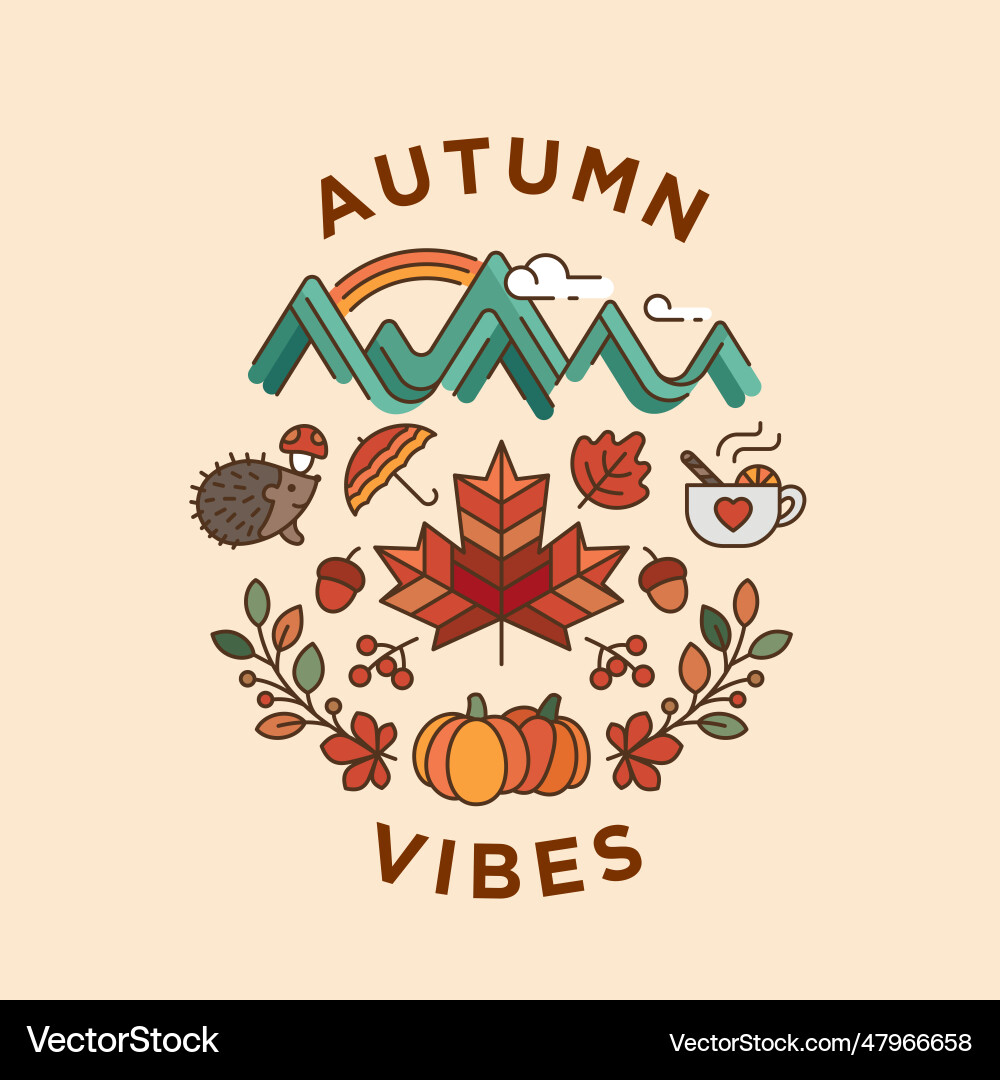 Hello herbst poster runde vintage umriss Hello herbst poster runde vintage umriss vektorbild