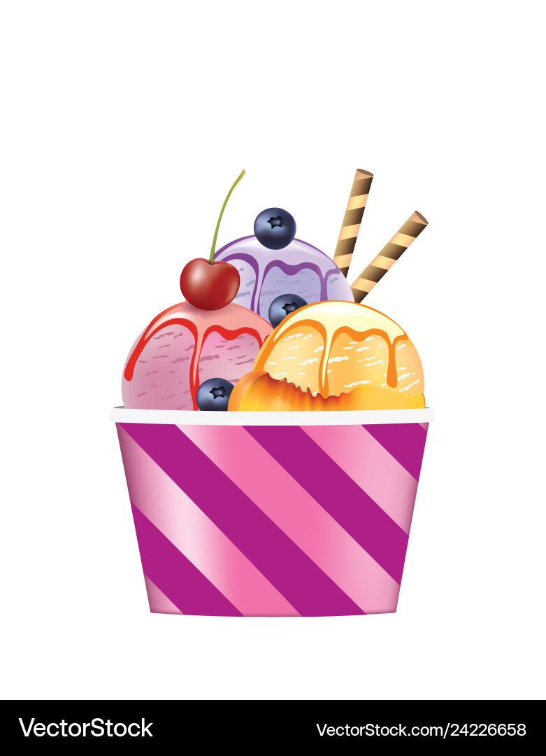 Ice cream cup with strawberry and blueberry Ice cream cup with strawberry and blueberry vector image