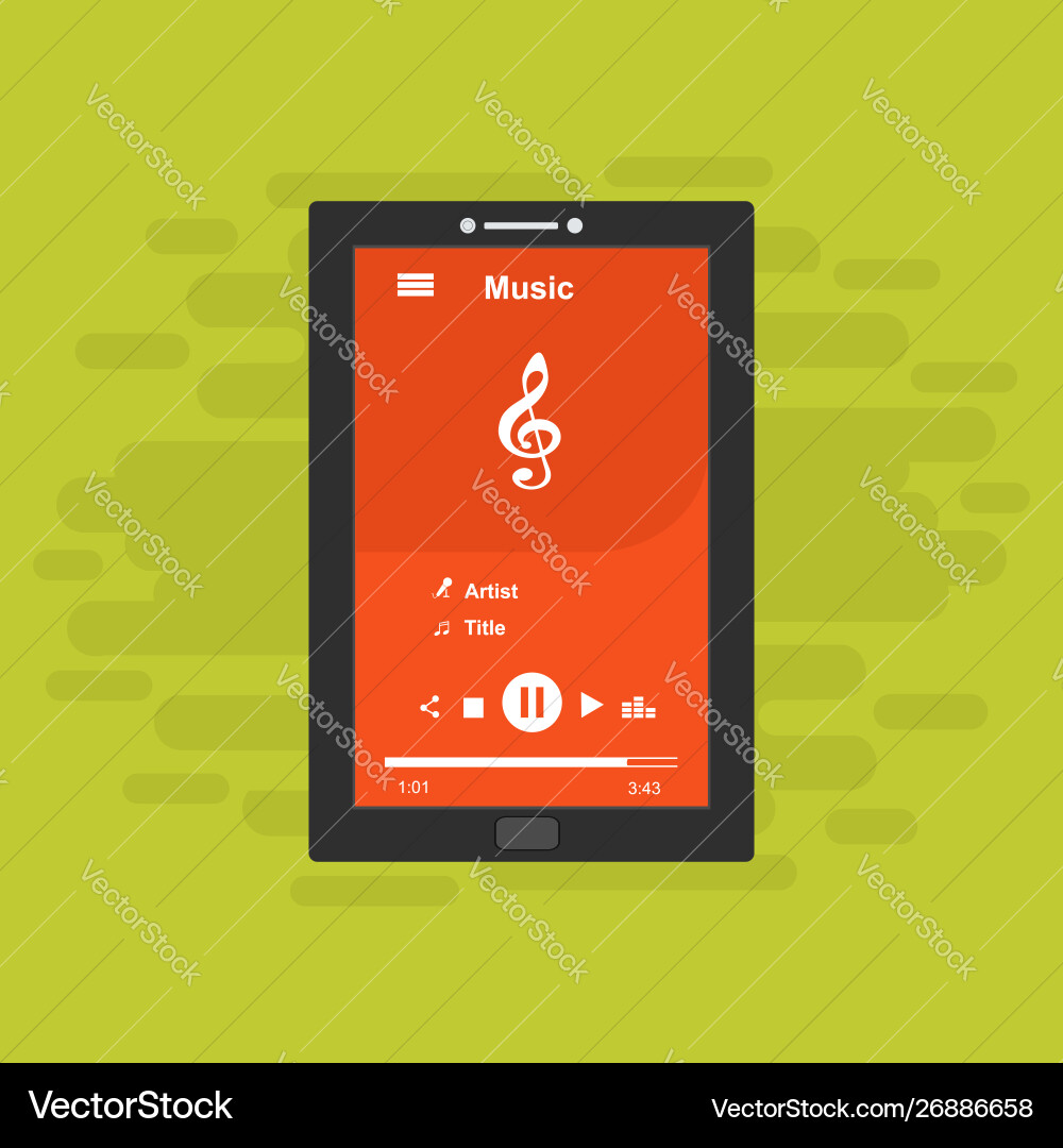 Media player application app template with flat Vector Image
