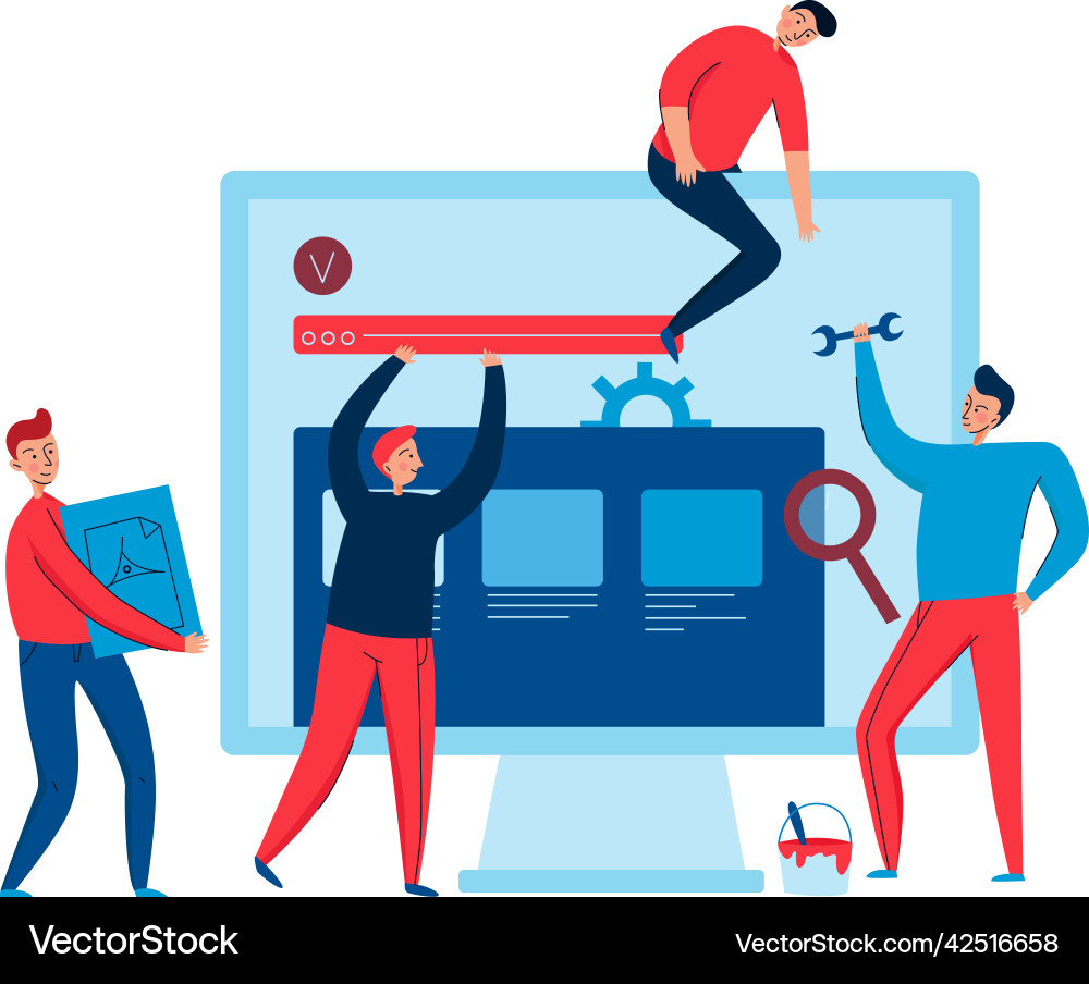 Programmers teamwork computer composition Programmers teamwork computer composition vector image