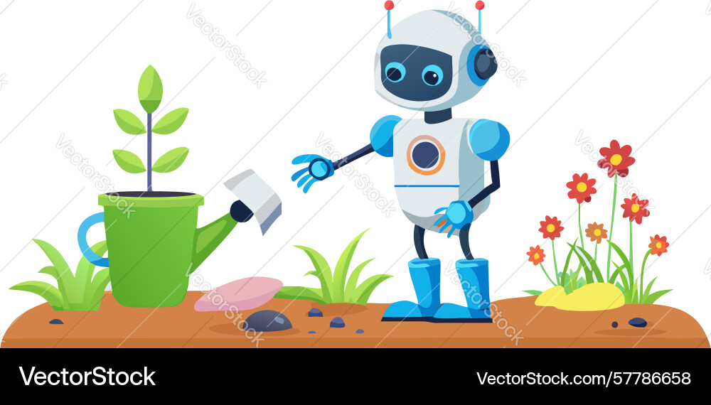 Robot planting a seed design generative ai Vector Image