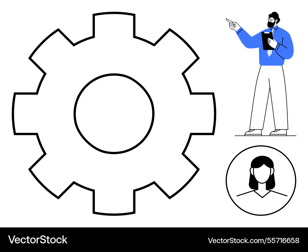 Team collaboration and workflow setup with gear Vector Image