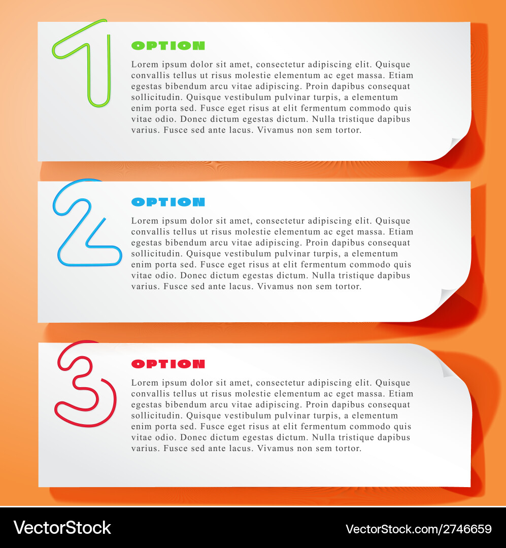 Colorful paperclip options template Royalty Free Vector