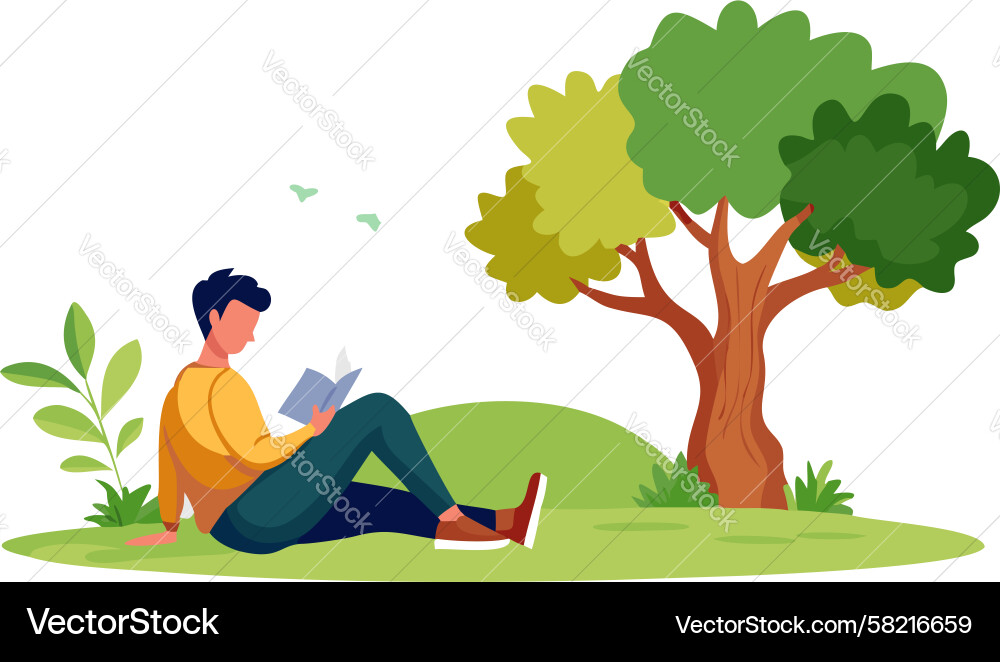 Man Reading Under a Tree Vector Image
