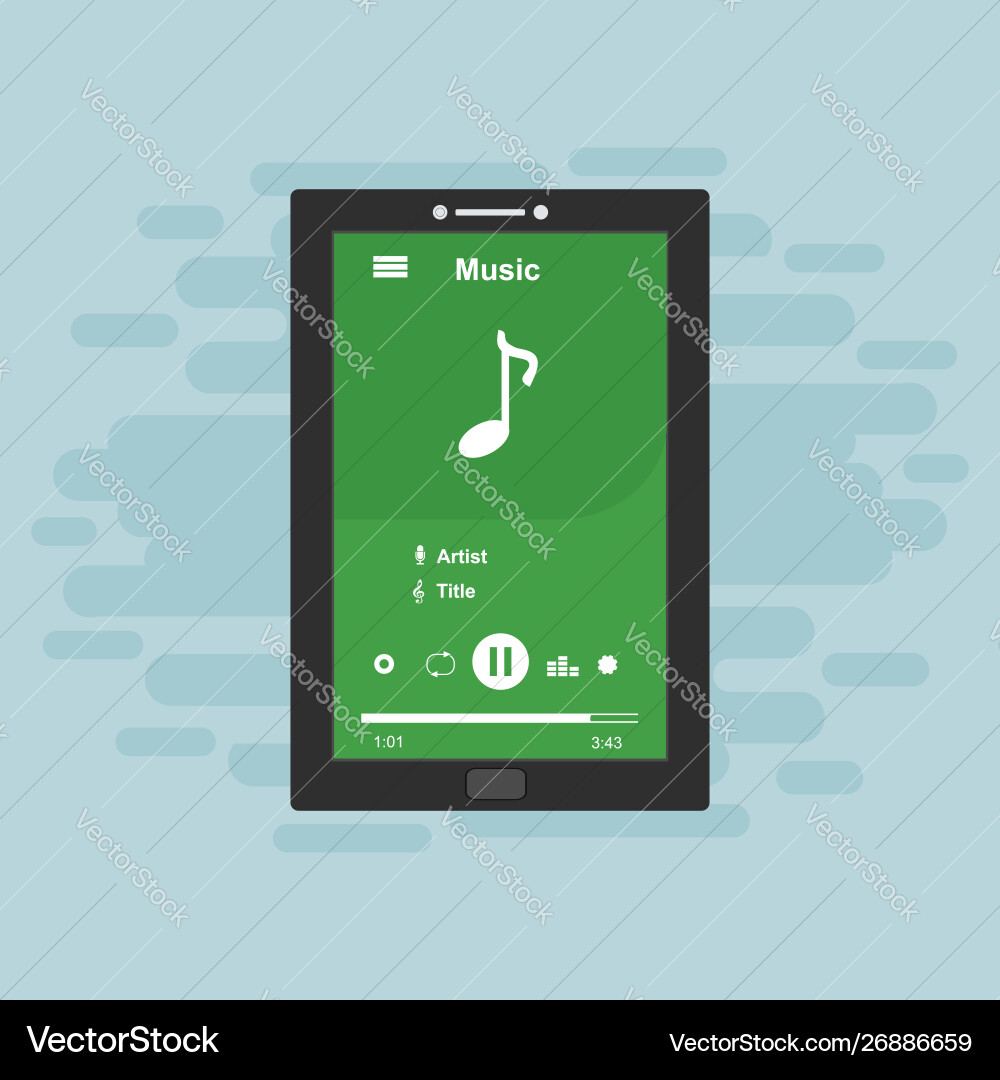 Media player application app template with flat Media player application app template with flat Vector Image