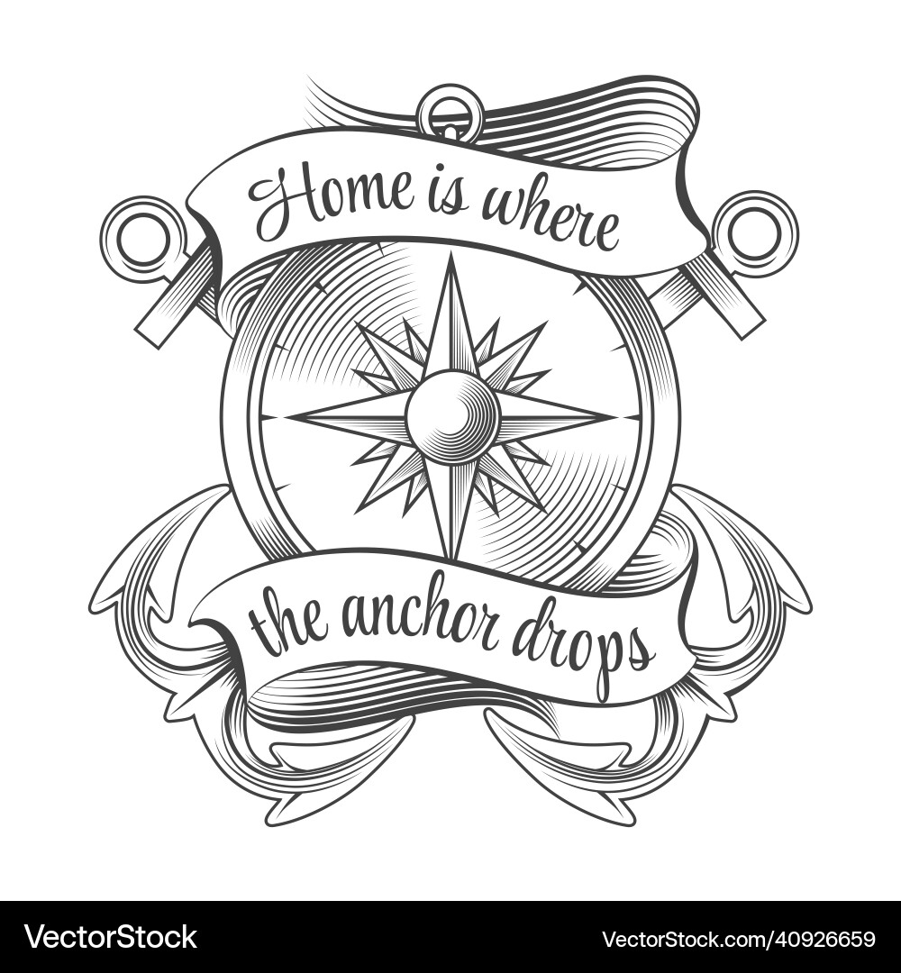 Nautical Compass \u0026 Anchor Tattoo – Royalty-Free Vector | VectorStock, image size:1000x1080
