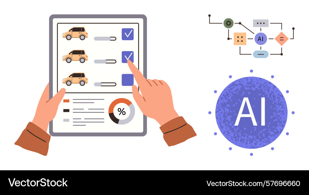 Ai-assisted car selection on tablet with algorithm Ai-assisted car selection on tablet with algorithm vector image