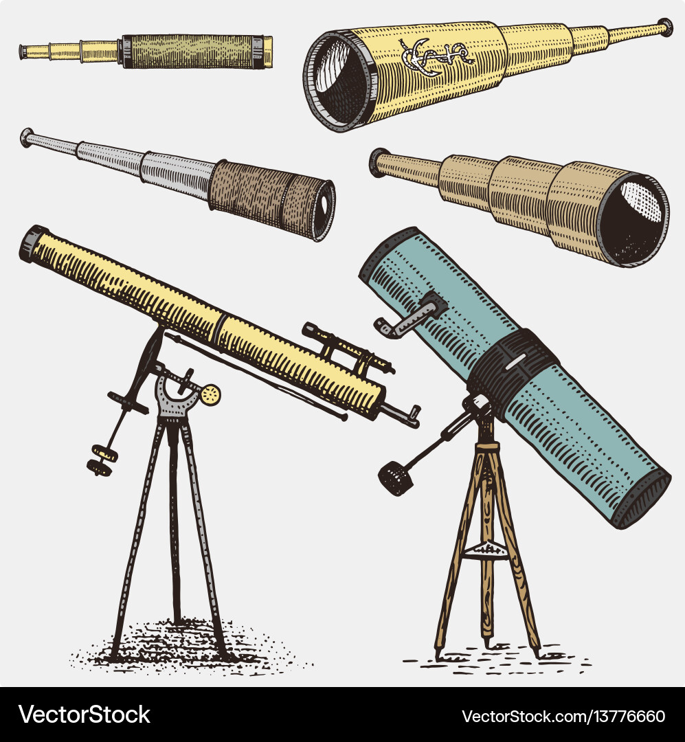 Set of astronomical instruments telescopes Set of astronomical instruments telescopes vector image