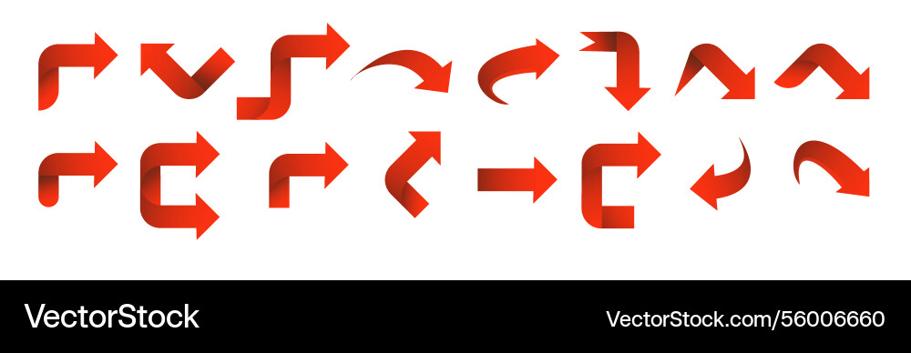 Set red arrow 3d icons pointing up down left right Vector Image