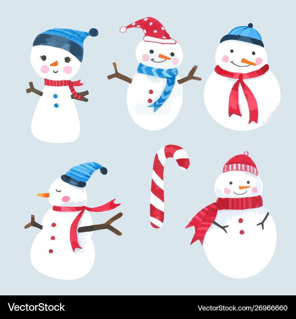 Snowman Watercolor Collection Vector Image