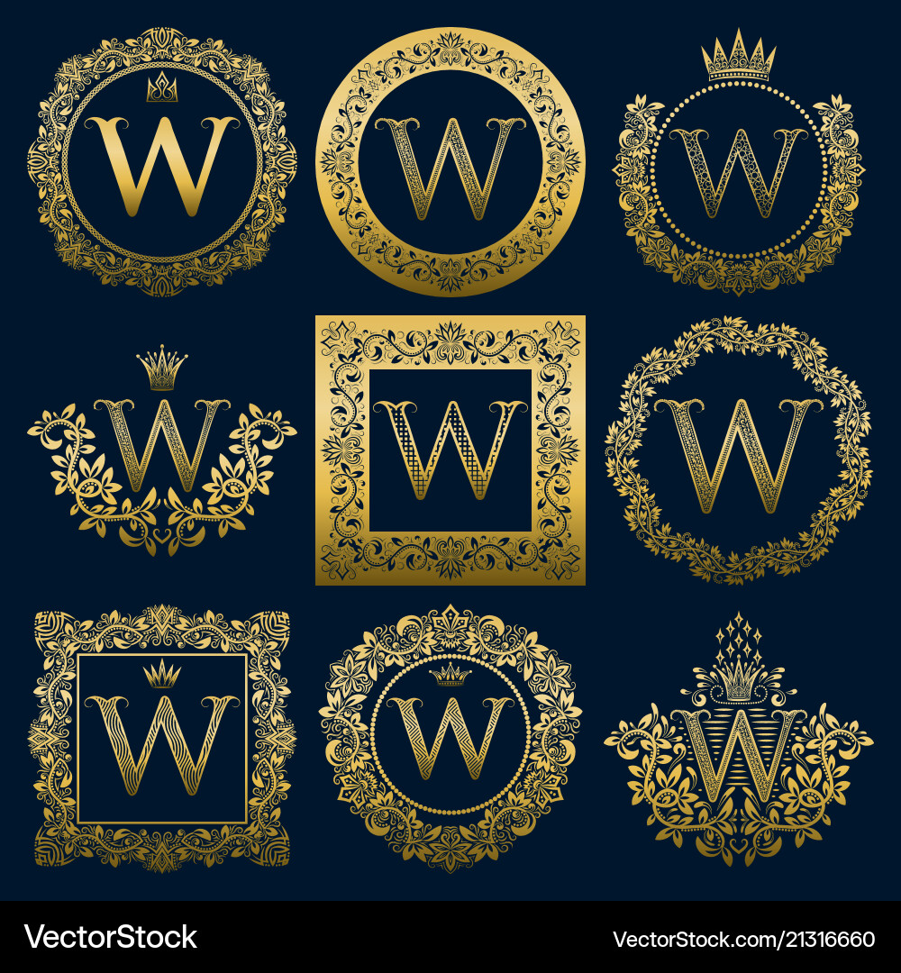 Vintage W Monogram Set - Heraldic Style Vector Image