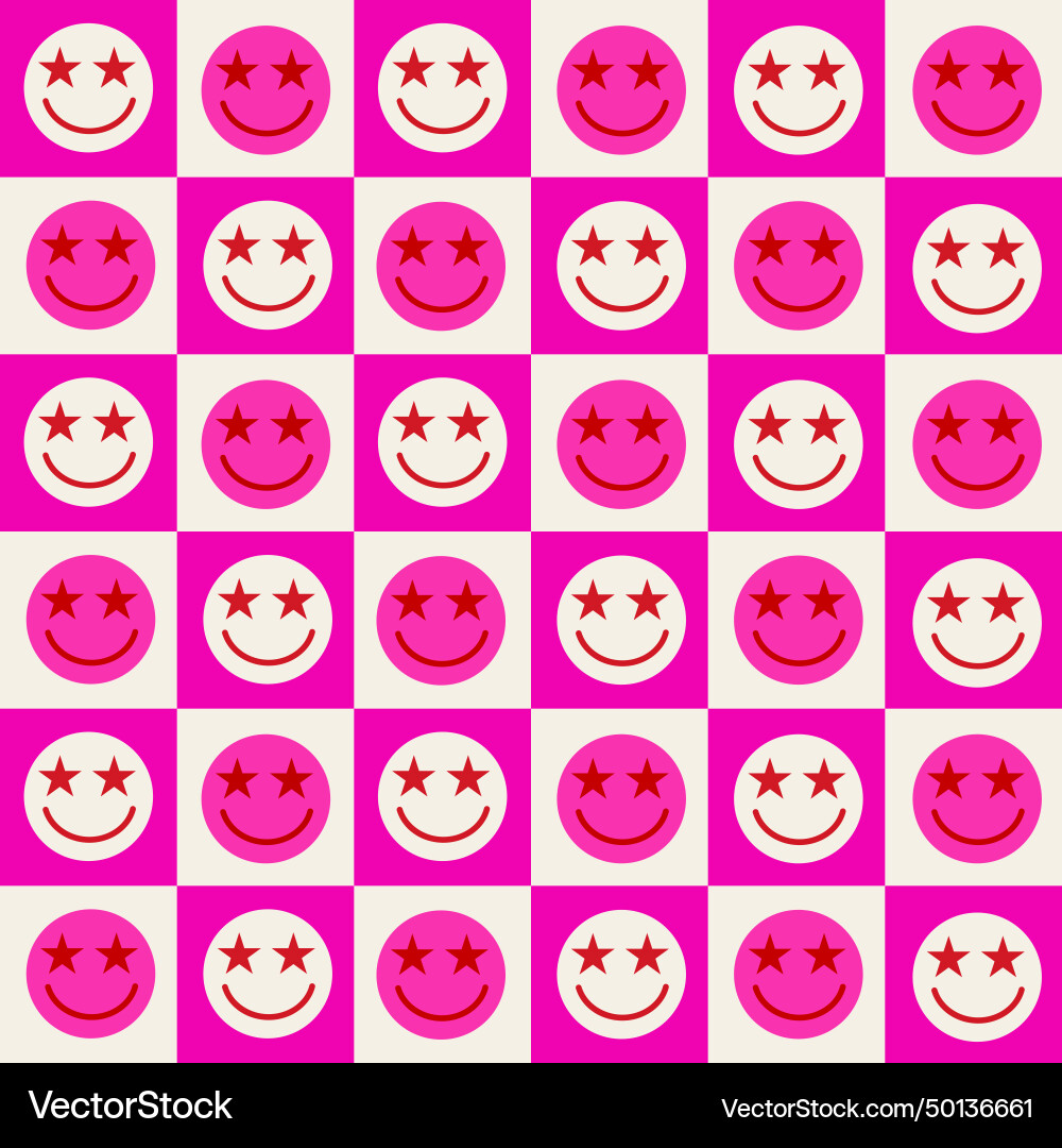 Checkered pink smiley faces seamless pattern Checkered pink smiley faces seamless pattern vector image